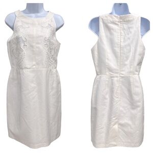 Loft White Linen Blend Shift Dress with Lace Overlay Detail Size 4
